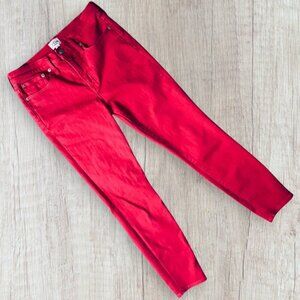 J CREW Red Stretch Denim 10" High Rise Preppy Toothpick Skinny 28 / 6